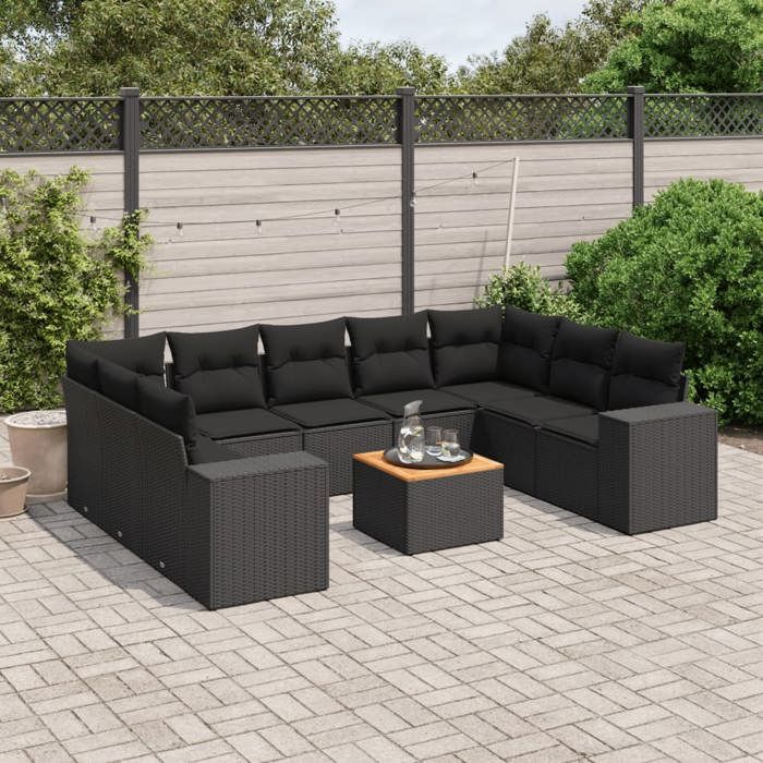 VidaXL Salon de Jardin avec Coussins 10 pcs, Canapés de Terrasse, Ensemble de Meubles de Patio, Mobilier d'Extérieur, Noir 3225586