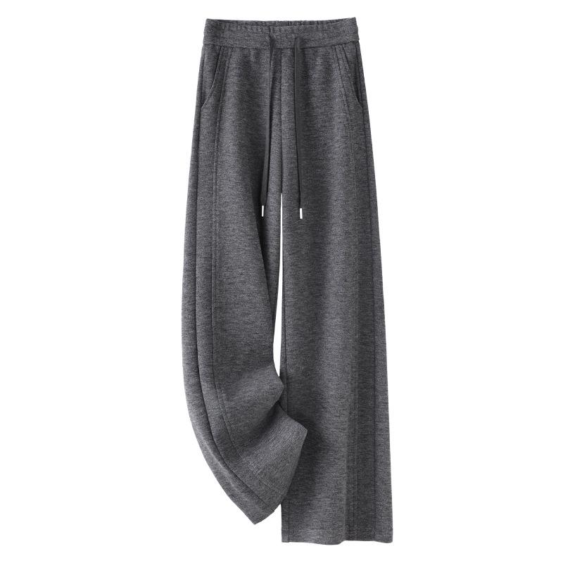 

Женские серые шерстяные спортивные штаны с высокой посадкой и широкими штанинами - 2024 Осень/Зима Повседневный стиль XL серый