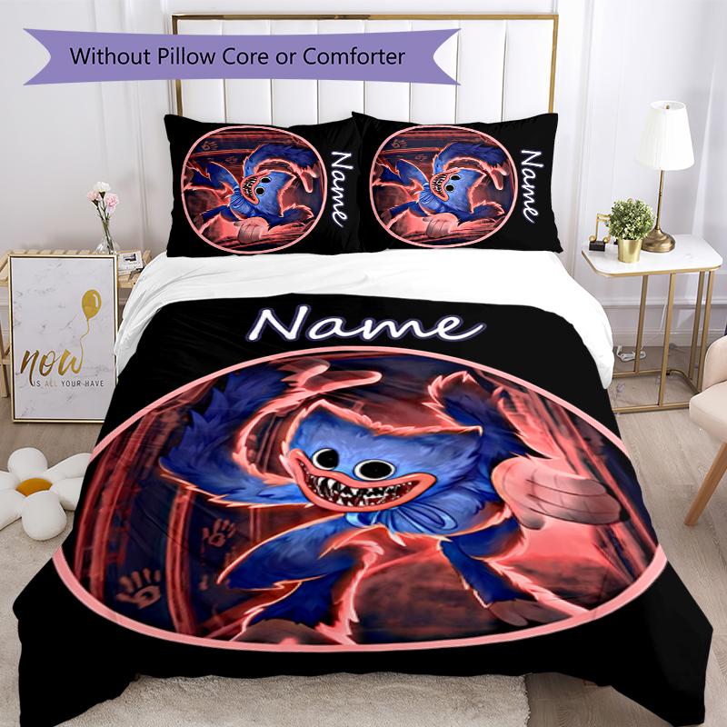 3pcs Custom Name Poppy Playtime Bedding Set Duvet Cover Closure Includes 1 Duvet Cover & 2 Pillowcases for All Seasons Bedroom Decor