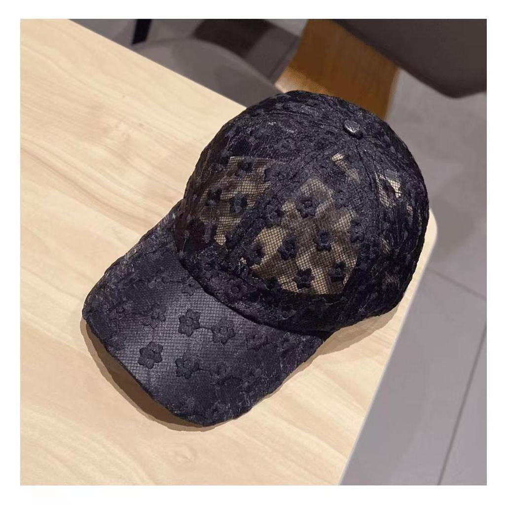 Korean Style Rhinestone Baseball Cap: Floral Lace Mesh Hat with Sun Protection