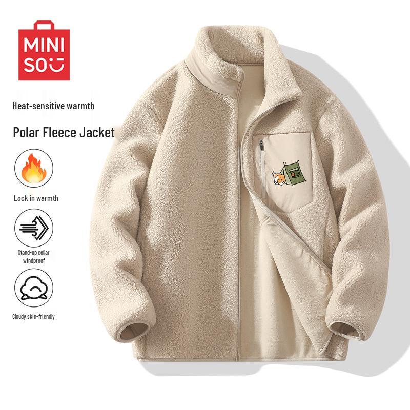 

MINISO Men s Casual Fleece-lined Stand-Collar Jacket M