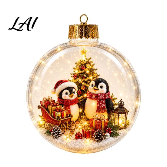 3D Winter Scene Baubles Glowing Christmas Story Ornament Light-Up Ball with Warm LED Light Mini Holiday Acrylic Festive Tree in Clear Hanging
