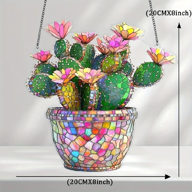 2D Acrylic Flowers Cactus Sun Catcher,Stained Glass Window Hangings Decors Window Decors Hanging Ornament Birthday Gift