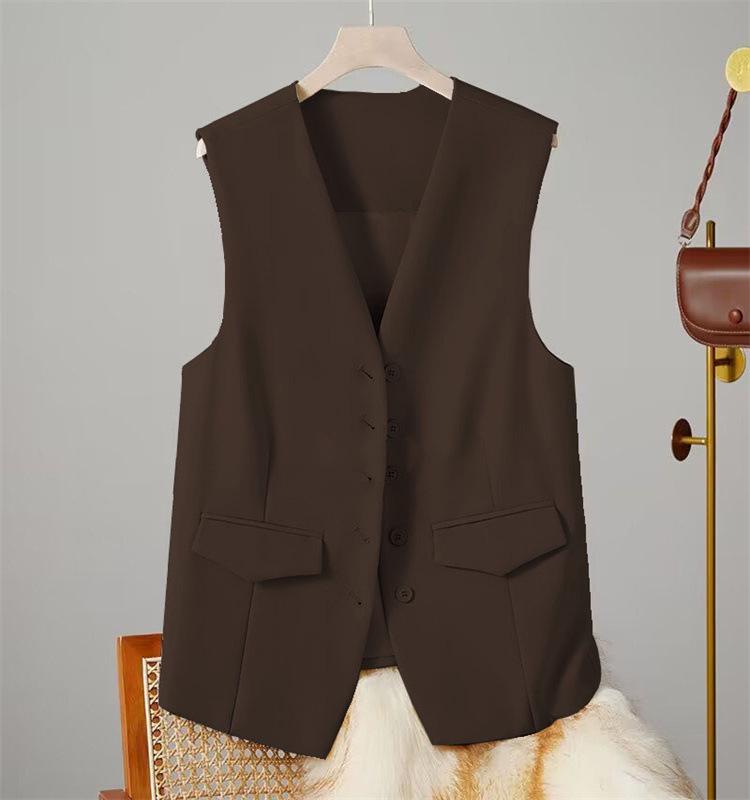 2025 Spring V-neck Loose Solid Color Sleeveless Jacket & Cardigan Vest