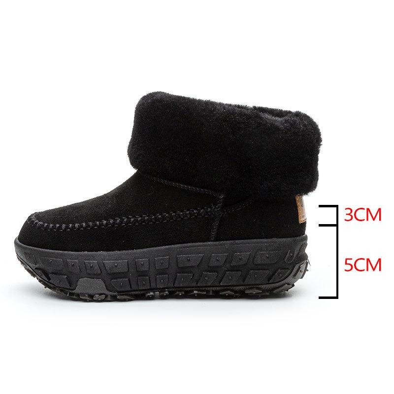 Tire sole leather inner height increase snow boots women's winter lightweight versatile real hair warm short cotton boots