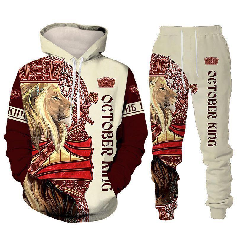 Trend Animal The Lion 3D Print Men's Tracksuit Sets Casual Hoodie And Pants 2pcs Sets Oversized Sweatshirt Fashion Men Clothing