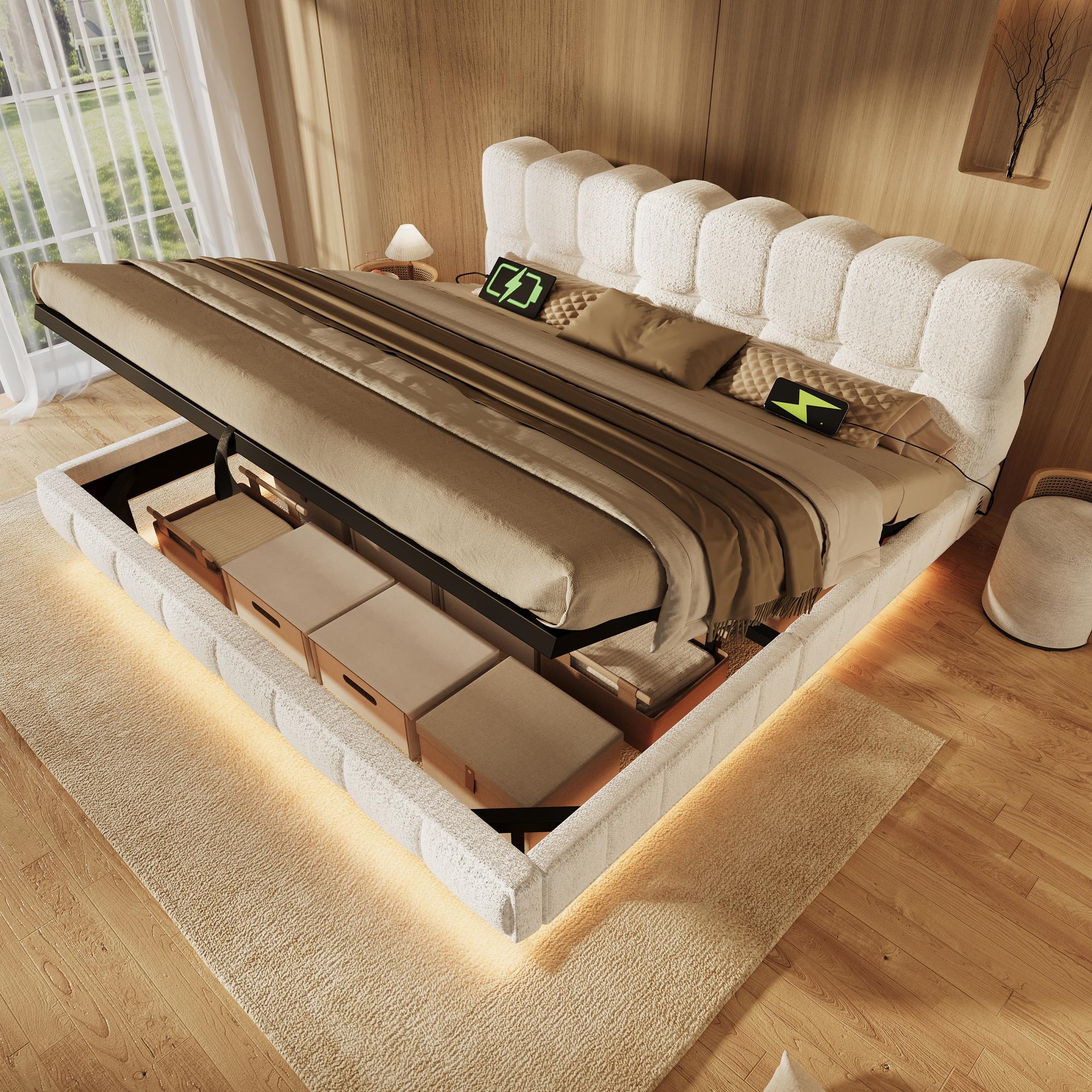 Upholstered Bed, Floating Look, Bubble Design