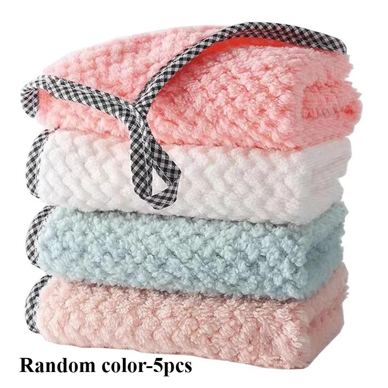5/10Pcs Kitchen Towels Hangable Cleaning Cloth for Tableware Dish Cloth Microfiber Absorbent Household Cleaning Towels