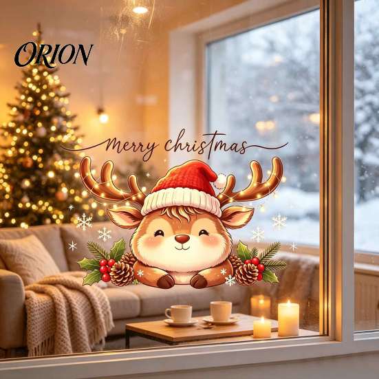 Decorative Glass Door Decals Christmas Reindeer Static Window Stickers, PVC Waterproof Elk Cling for Holiday Indoor Outdoor Decor Home Decoration,