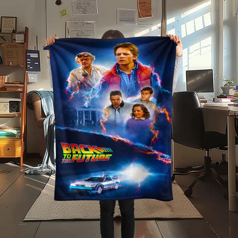 1PC Back To the Future Print Flannel Blanket, High Quality All Seasons, Home Decor, Warmth and Comfort, Perfect for Christmas Gifts
