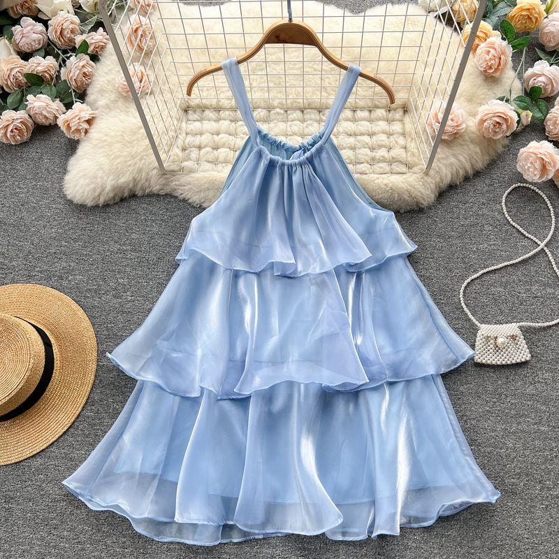 

Ruffles Halterneck Dress Loose Straps Tulle Blue M