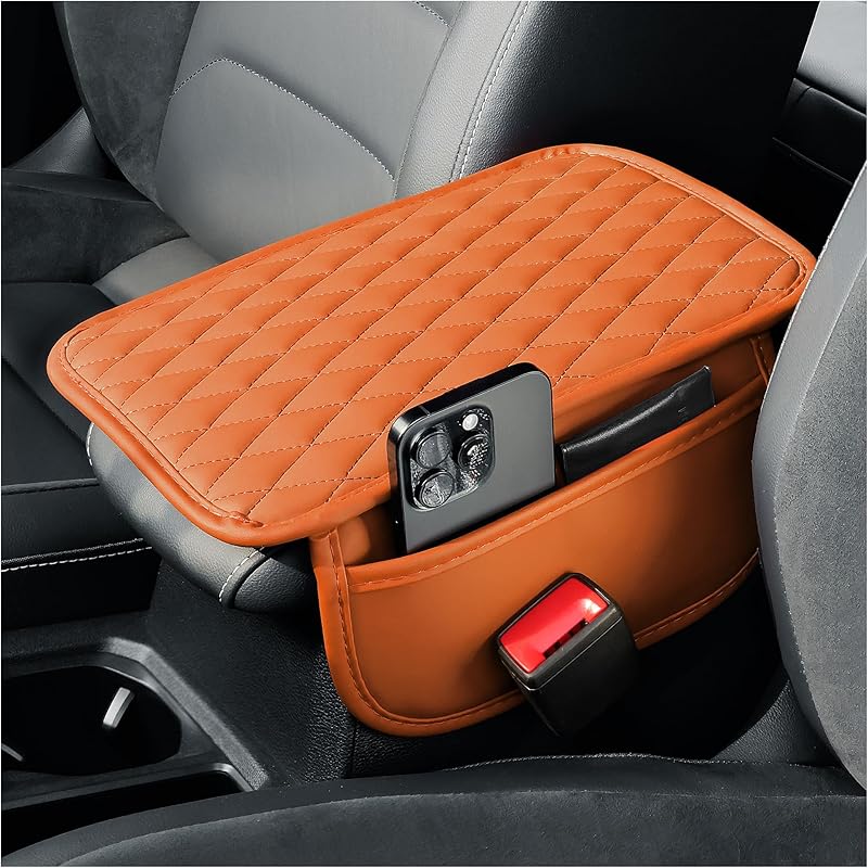 Arm Rest Cover For Car,Leather+Memory Foam Center Console Cover With Storage Bags,Universal Middle Console Cover Car Accessories Interior For Most