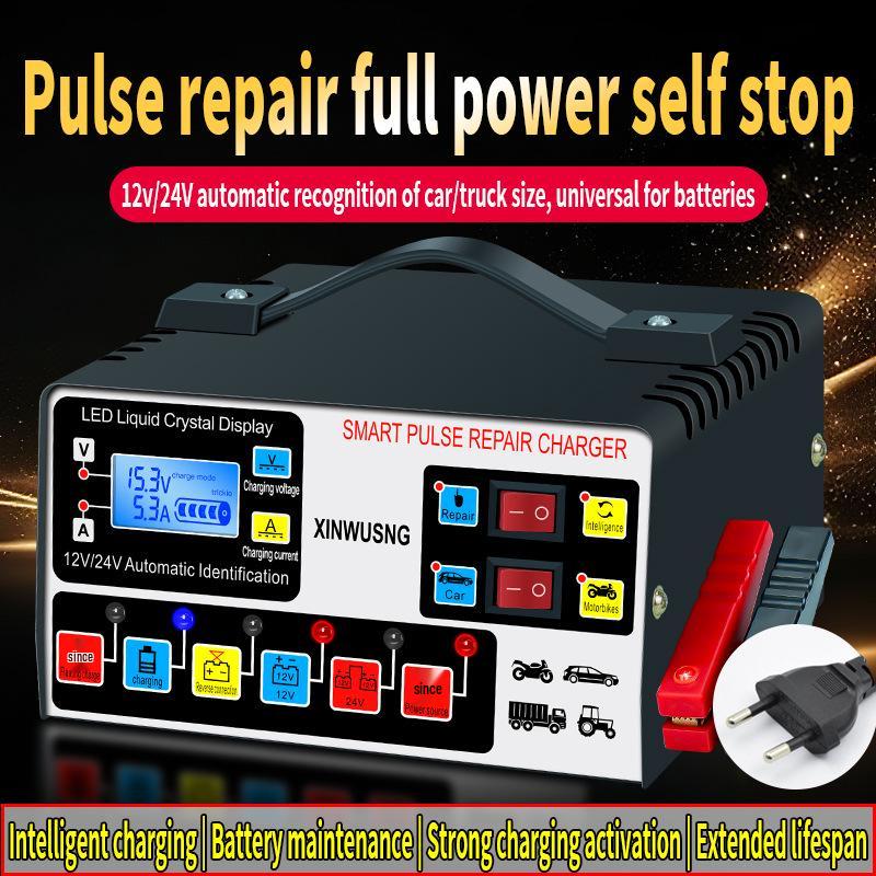 Intelligent High-Power Pure Copper Pulse Repair Charger for 12-24V Motorcycle Batteries