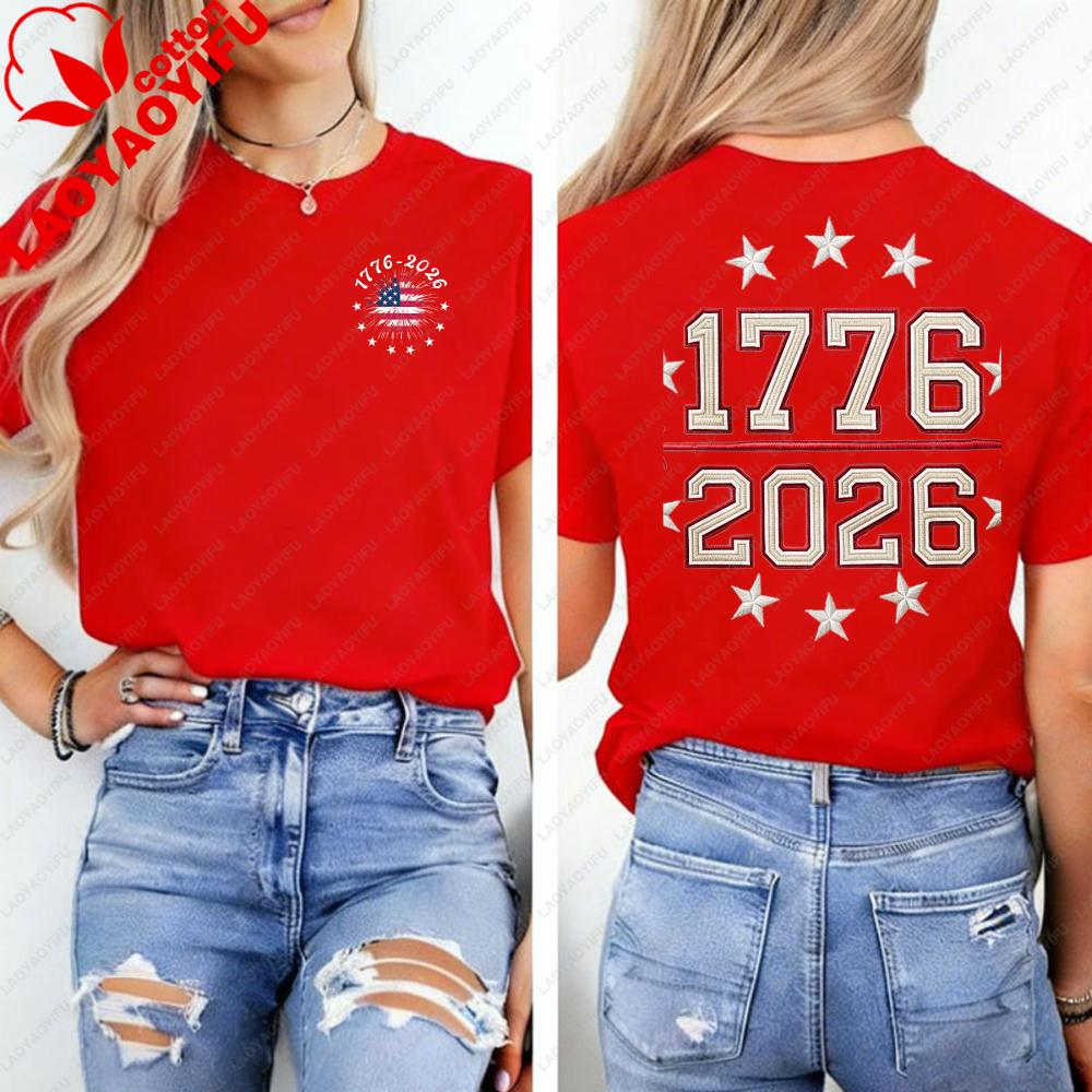 Embroidered America Anniversary Shirt US 250 Years Sweatshirt We The People Independence Day Patriotic Tee with USA Flag