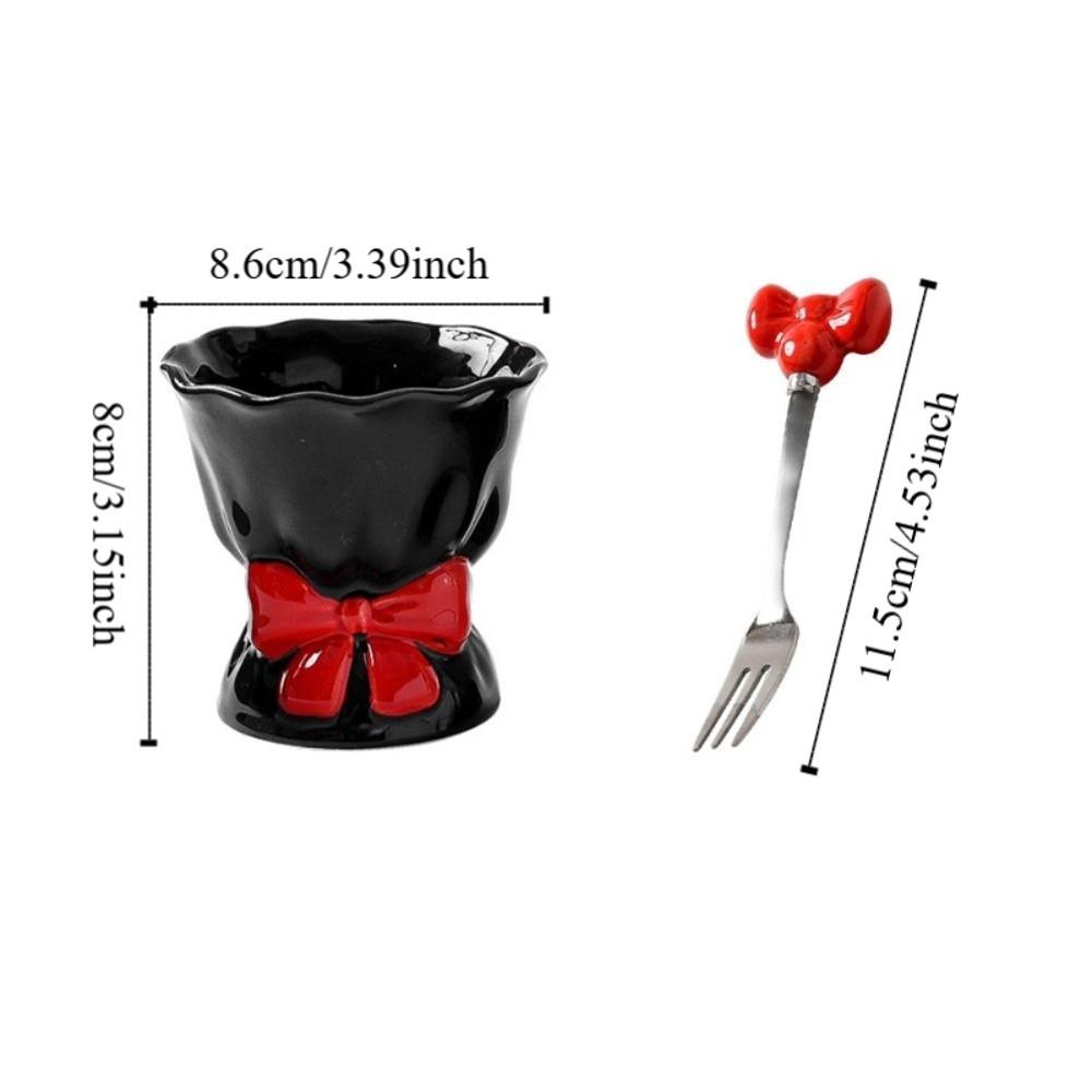 Bowknot Ceramic Fruit Forks Set Ins Style Creative Ceramic Fruit Forks Receipt Jar Solid Color Decorative Stainless Steel Fork