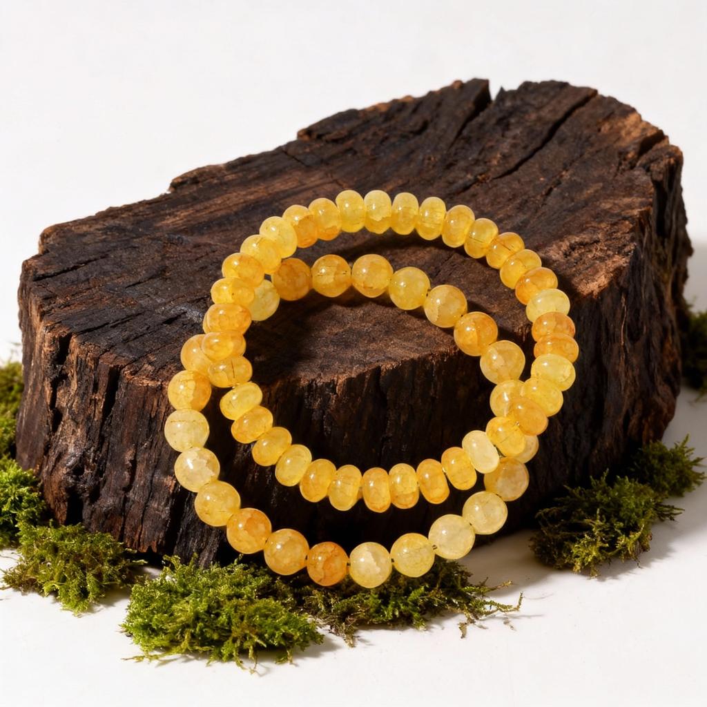 Festive Gifts Yellow Crackle Quartz Beaded Bracelet Warm Fashion Jewelry For Men And Women Daily Wear Simple Versatile Accessory