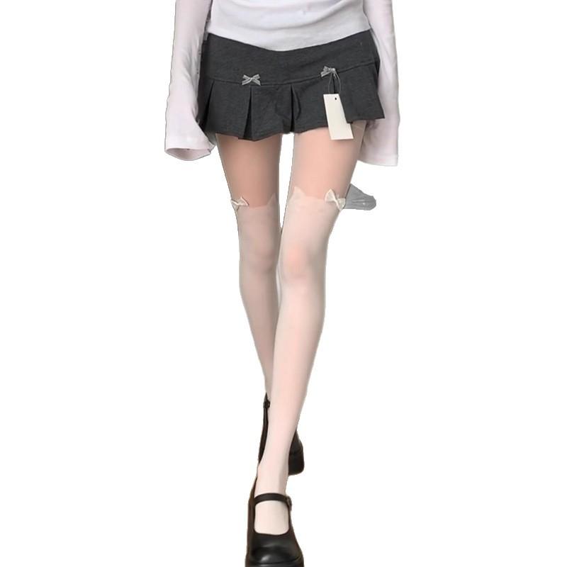 Cute Kitten White Stockings Sweet Lolita Socks Women'S Spring And Summer Thin Fake High Tube Spliced Knee Socks