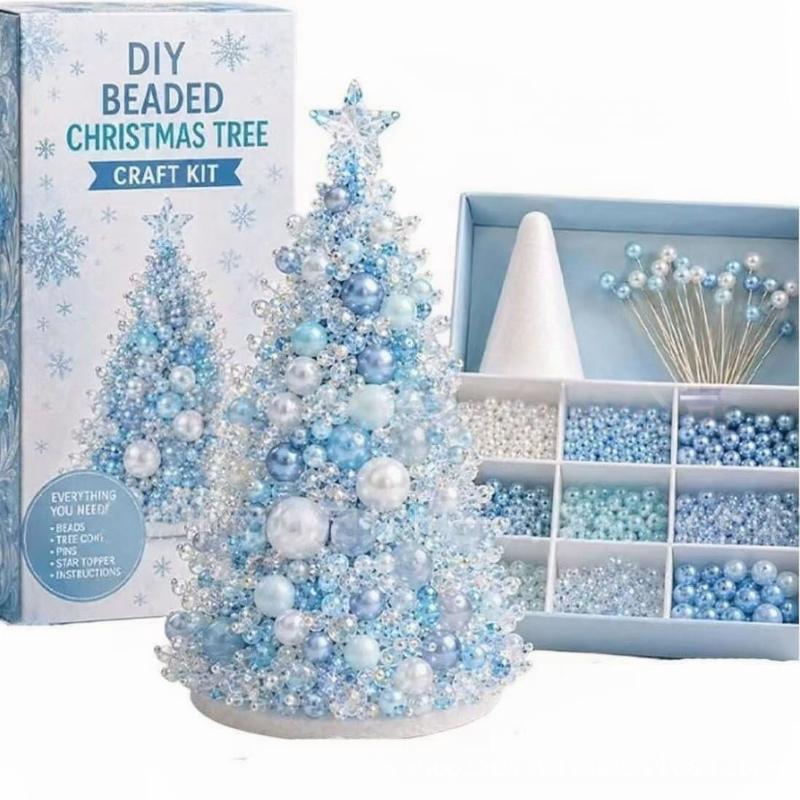 DIY Pearl Bead Christmas Tree Craft Kit 1 Set Mini Lightweight Tabletop Xmas Ornament for Travel Holiday Decor