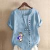 Women's Fashion Talking About His Cat Prined Short Sleeve T-shirt Loose Cotton Shirt Casual Loose Summer Blouse Plus Size Tops