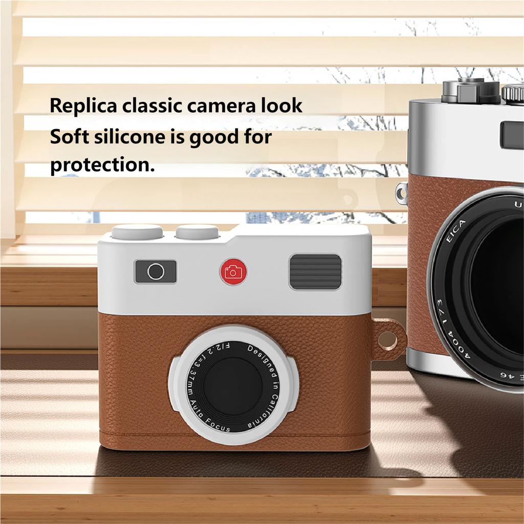 Retro Camera Protective Case for 4/3/Pro3 Wireless Earbuds Shell with Liquid Silicone AntiDrop Protections for Home