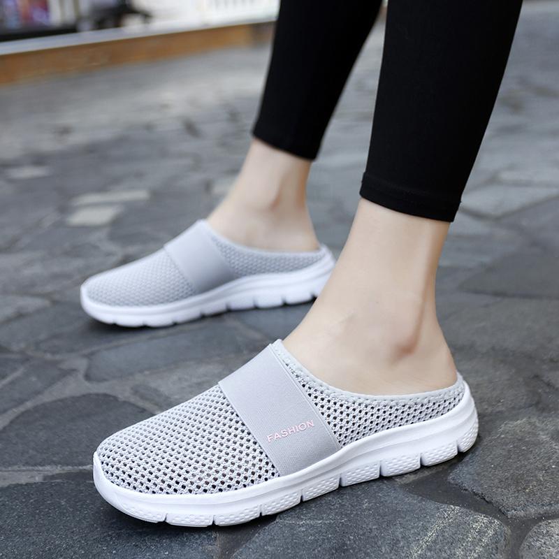 Women Slippers Casual Sandals  Backless Sneakers Summer Slip on Black Lightweight Orthopedic Shoes Large Size
