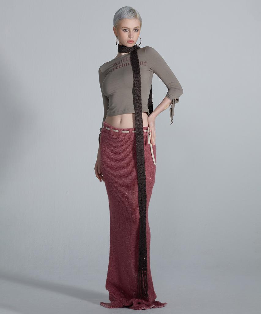 Sculpter Sequin Maxi Wool Skirt Fuchsia