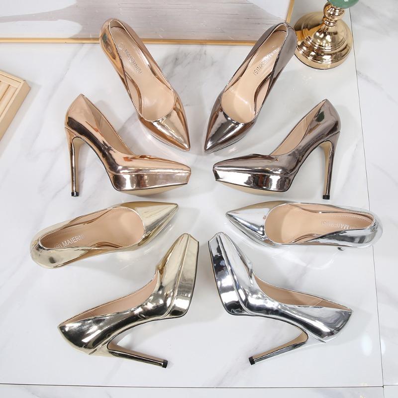 Sexy wasserdichte tisch nachtclub frauen der einzelnen schuhe spitze spitze flach mund große größe high heels stiletto versorgung