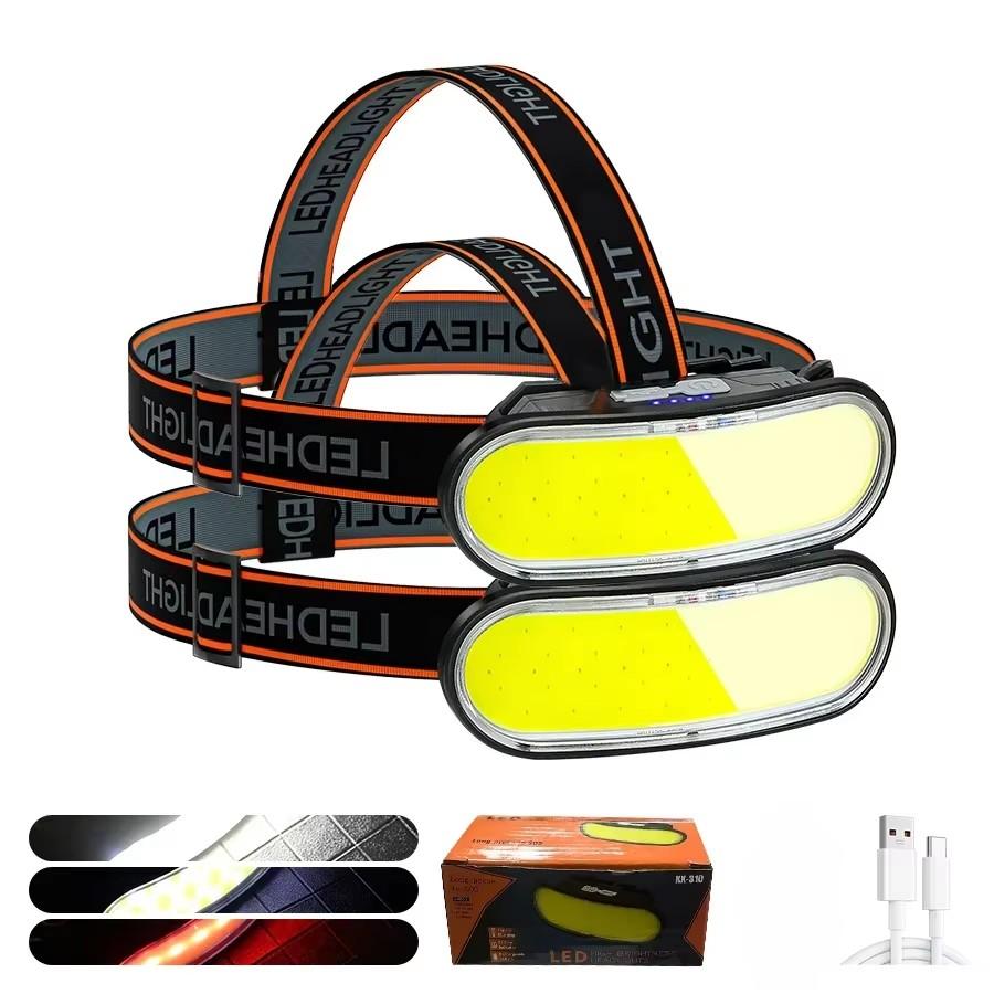Výkonná COB LED čelovka Typ-c Nabíjateľná čelovka Vstavaná batéria Vonkajšia rybárska kempingová lampa Vodotesná baterka