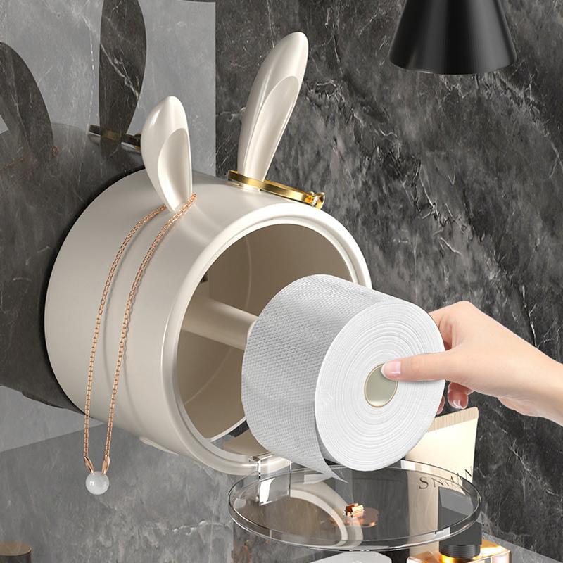 Wandmontierte Taschentuchbox Niedlicher Hase Zuhause Badezimmer Wasserdicht Rollenpapierbox Stanzfrei Toilettenpapier Aufbewahrungsbox 1 Stück