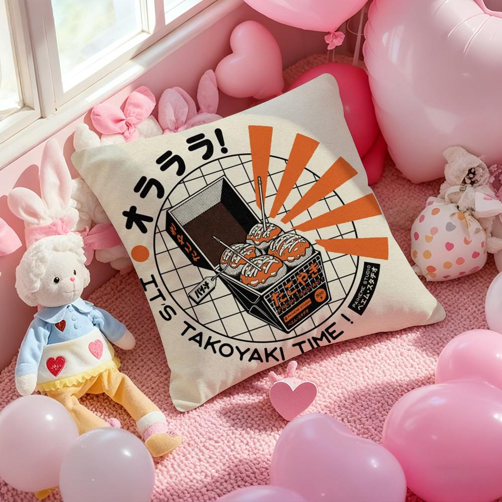 Takoyaki Japanese Food Cushion Cover Pattern Printed Pillowcase for Living Room Sofa Cushion Cover & Bedroom Decor
