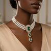 Retro Micro Inlaid Rhinestone Imitation Pearl Choker for Women Luxury Crystal Water Drop Pendant Necklace Party Wedding Jewelry