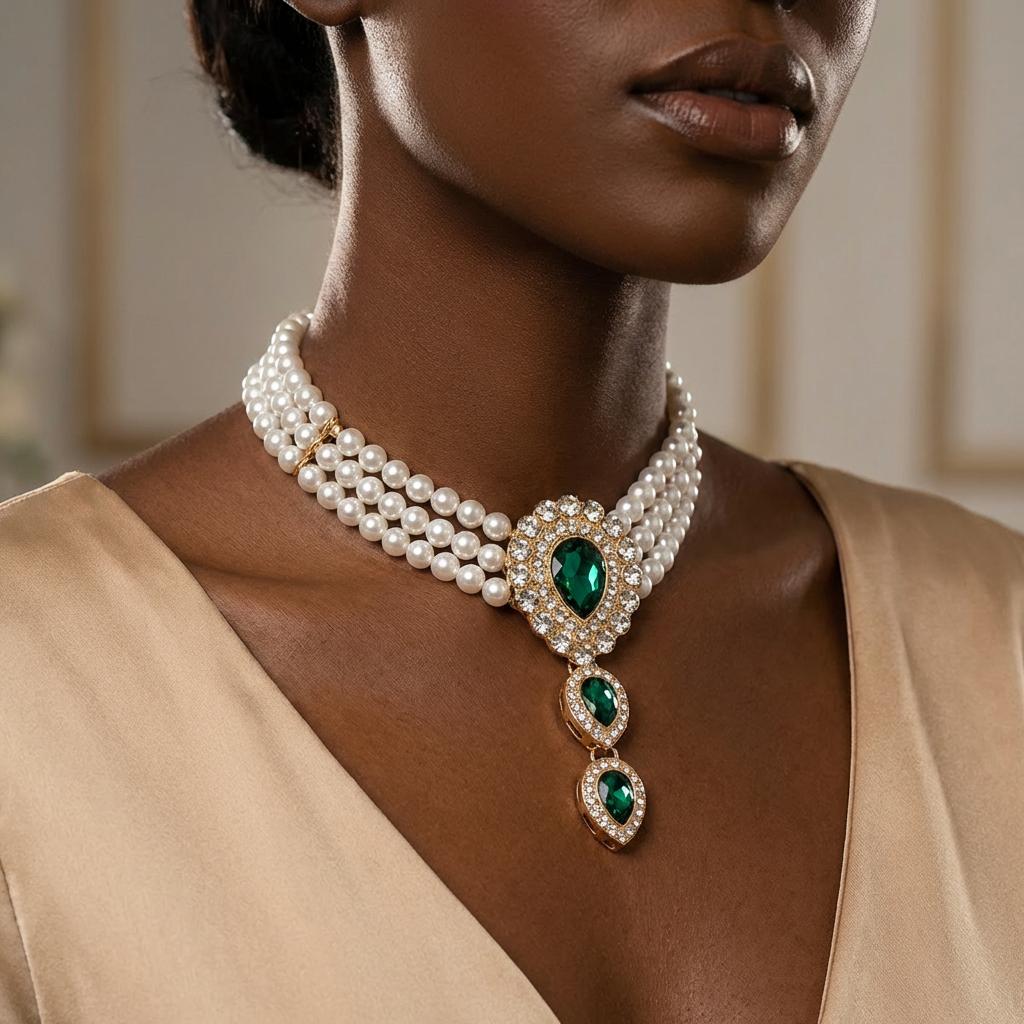 Retro Micro Inlaid Rhinestone Imitation Pearl Choker for Women Luxury Crystal Water Drop Pendant Necklace Party Wedding Jewelry