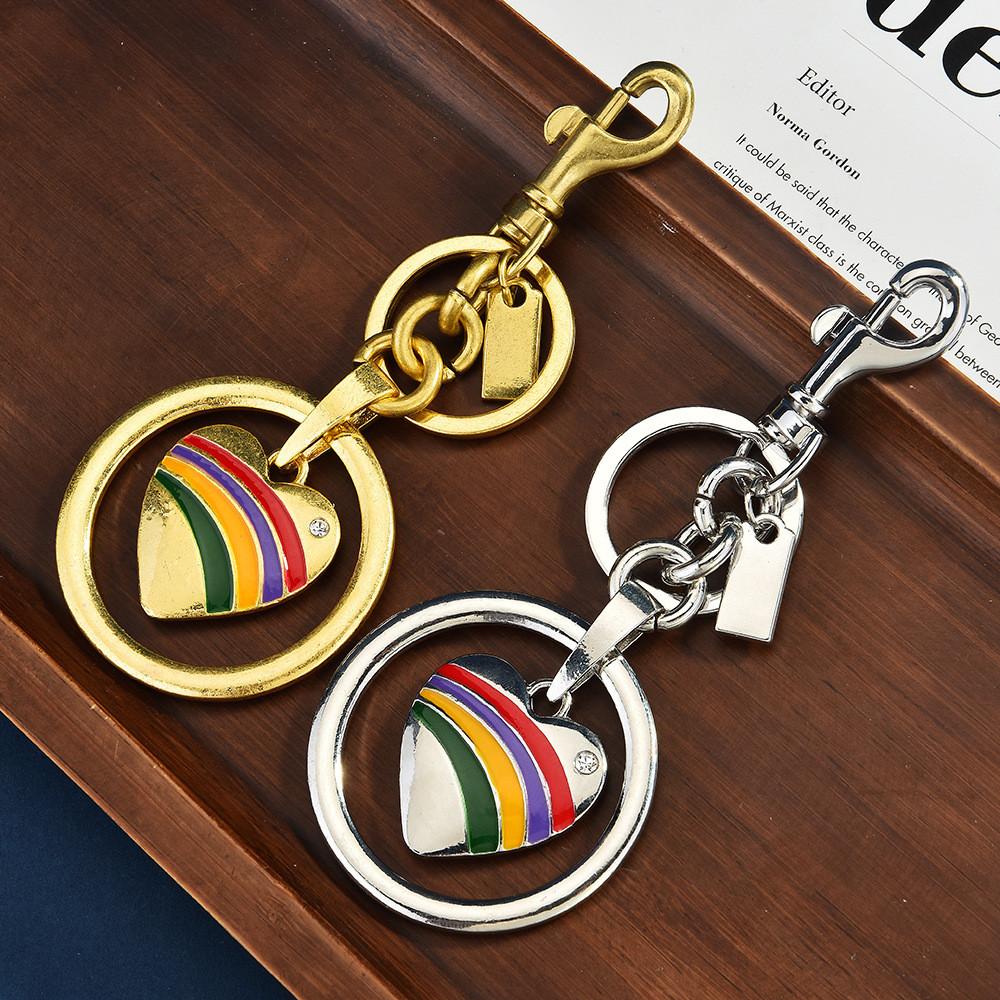 Rainbow Heart Metal Keychain Backpack Pendant Decoration Fashion Widget Trend