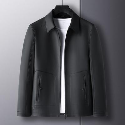 Leather Jacket Men's Autumn and Winter New Men's Leather Jacket Business Casual Lapel Velvet Middle-aged Leather Jacket Men's Coat