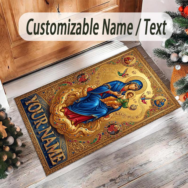 Decorative Artwork Theme Crystal Velvet Rug Personalized Custom Name Text Soft Floor Mat Home Decor