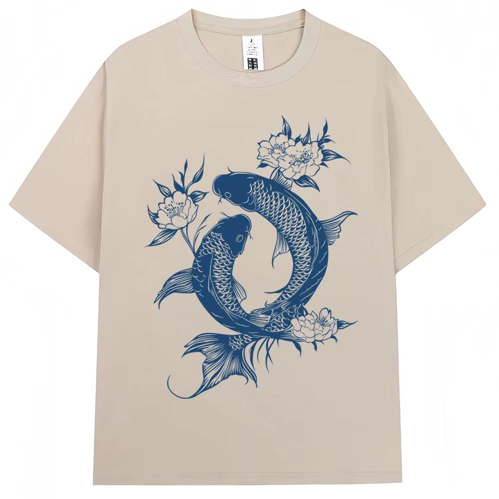 Japanese Koi Fish Tokyo Style Graphic Tshirt Unisex Women Fashion Vintage Summer Tshirts pure Cotton Casual Tees Streetwear