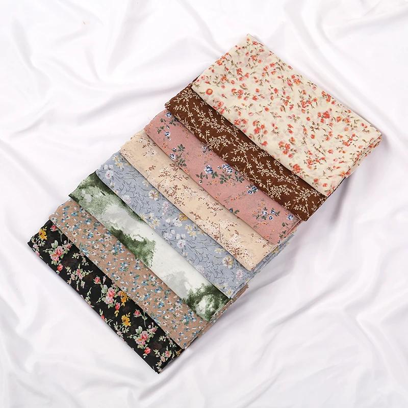 Floral Printed Bubble Chiffon Scarf Hijab Woman Muslim Hijab Long Shawl Maldives Women'S Headband Ramadan Islam Turban