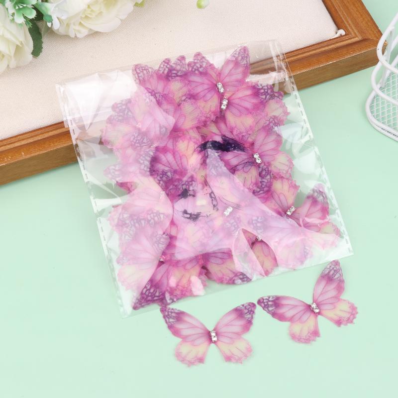 50Pcs 3D Organza Fabric Butterfly Appliques Gradient Color Double-Layer Simulation Mesh Butterfly Patch Translucent