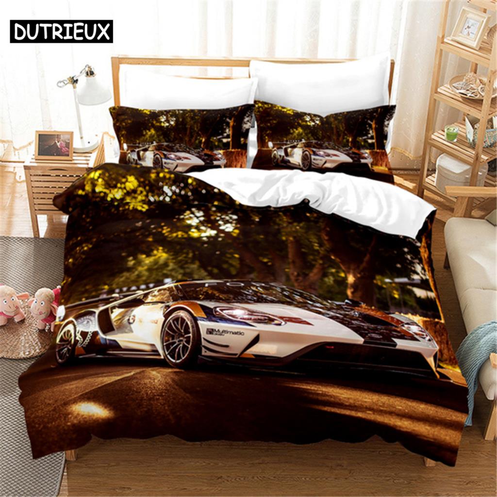 3 - Piece 3D Printed Luxury Sports Car Duvet Cover Set - High Quality for Adults & Boys' Double, Queen & King Beds