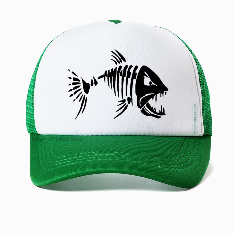 Cartoon Fish Bones Mesh Baseball Hat Unisex Outdoor Fishing Skeleton Fish Bone Adjustable Caps Women sun hat