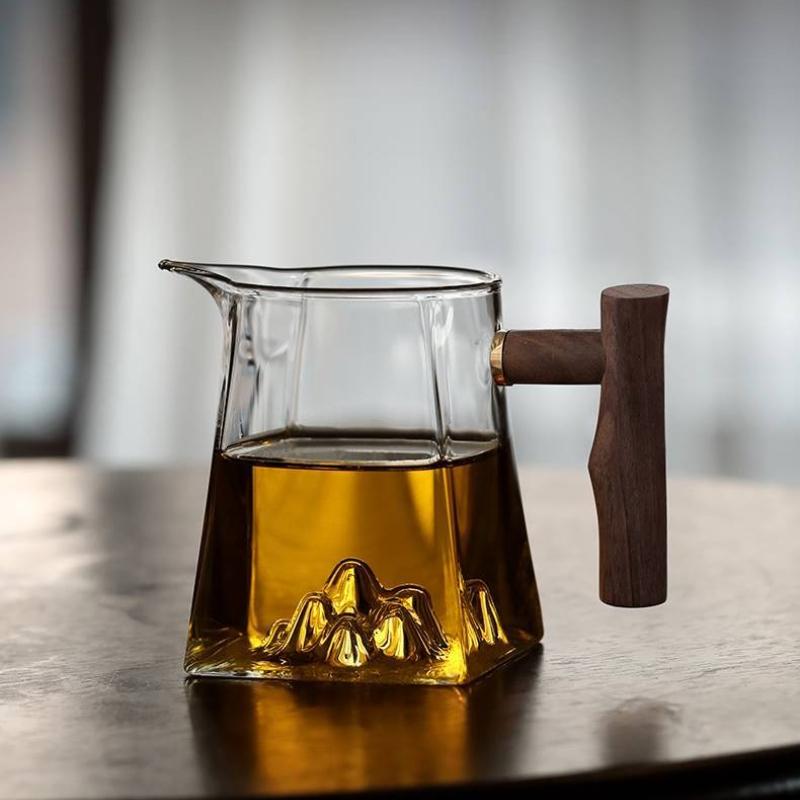 Heat Resisting Glass Tea Cup, Divider with Wood Handle, Teacups, Milk Coffee Pitcher, Creative Mountain Model, Chinese Teaware
