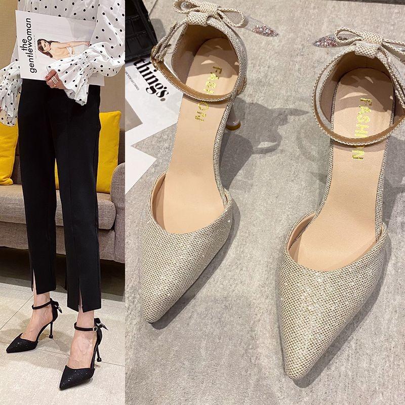 Pointed stiletto sequins hollow fashion sandals summer new fashion casual professional high heels
