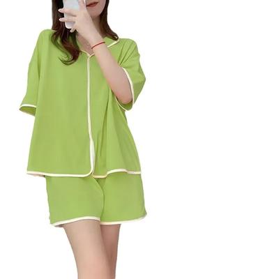 Women's Pajamas Two-Piece Fake Cardigan Pajamas Homewear Women's Summer Short-Sleeved Shorts Simple Leisure Homewear Set