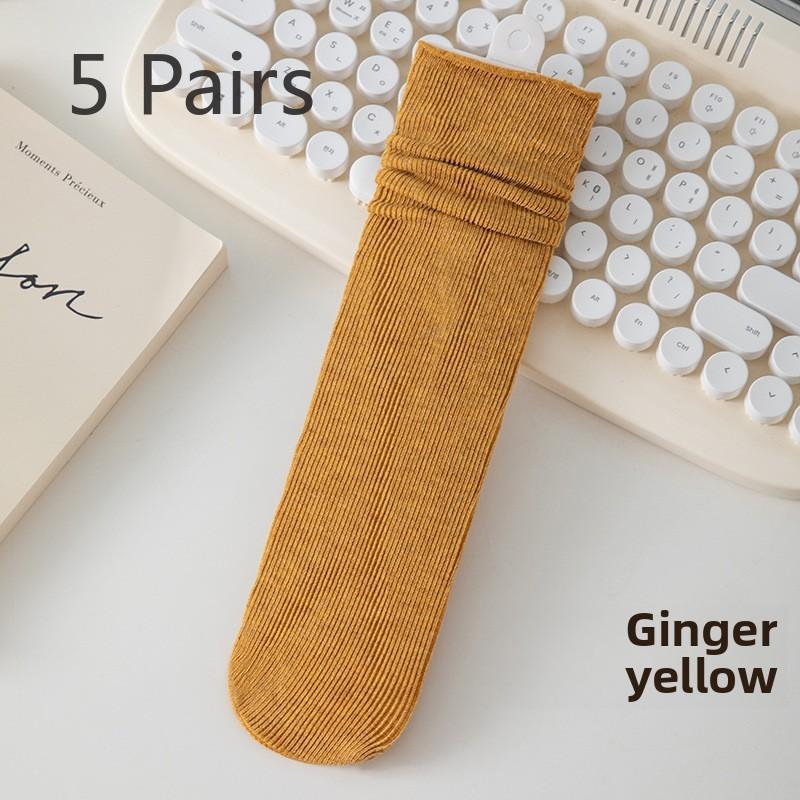 

5 пар женских осенне-зимних ретро-утолщенных однотонных длинных носков 5 Pairs жёлтый