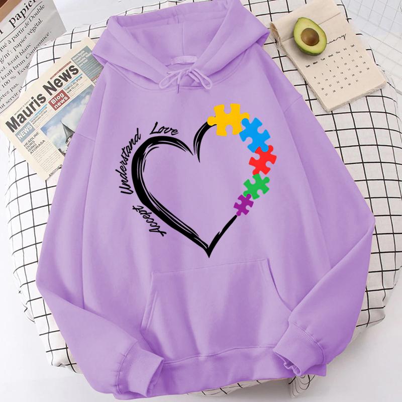 Autism Heart Accept Understand Love Print Hoodies For Women Fashion Casual Pullovers Long Sleeves Autism Mom Sweatshirts Tops
