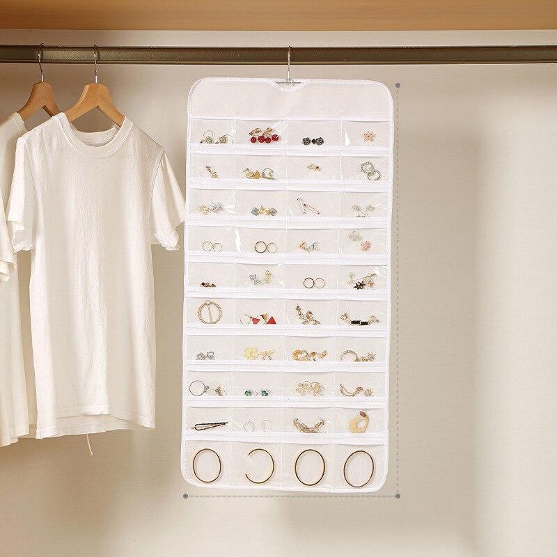 1pc 80 Pockets Hanging Women Jewelry Organizer Earrings Necklace Bracelet Ring Accessories Display Holder Dustproof Storage