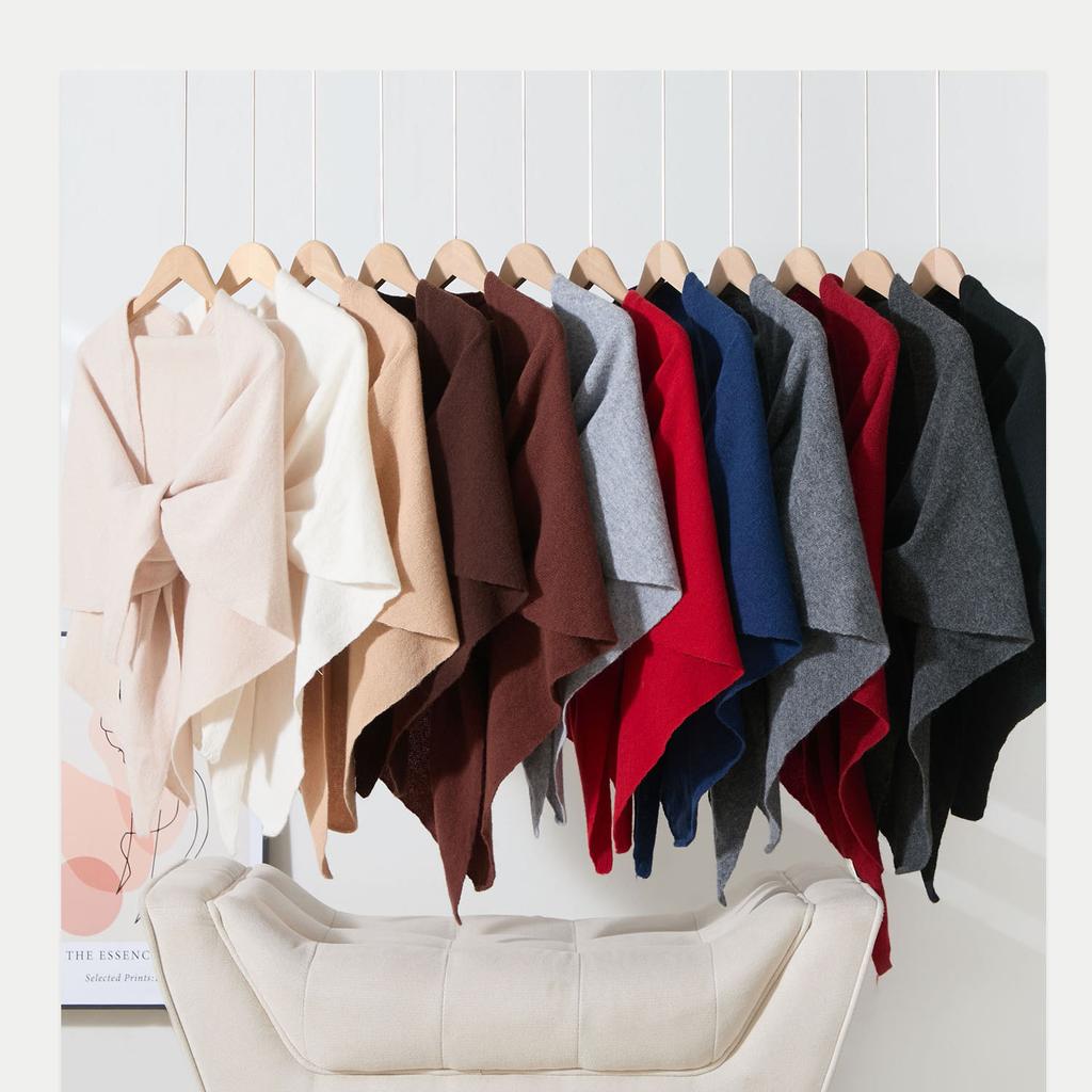 100% Wool Triangle Scarf Shawl Women Winter Warm Knitted Wrap Neck Scarf Oversized Soft Pashmina for Cold Weather Outdoor [75x187cm]