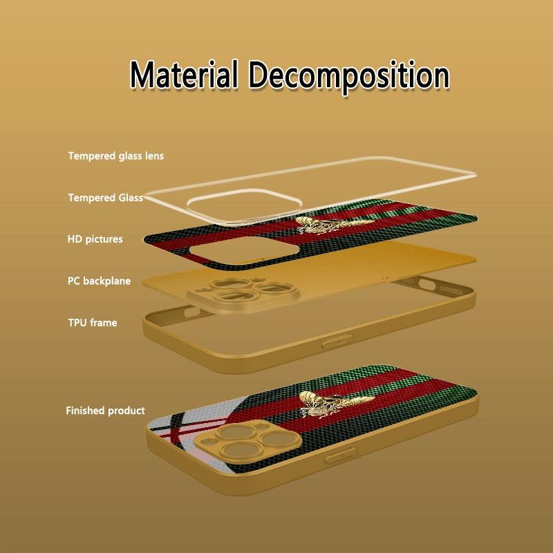 Red Green Striped Golden Bee Gold Metallic Paint Glass Phone Case For iPhone 17 Pro Max 11 12 13 14 15 16 Plus 17Air 16E Cover