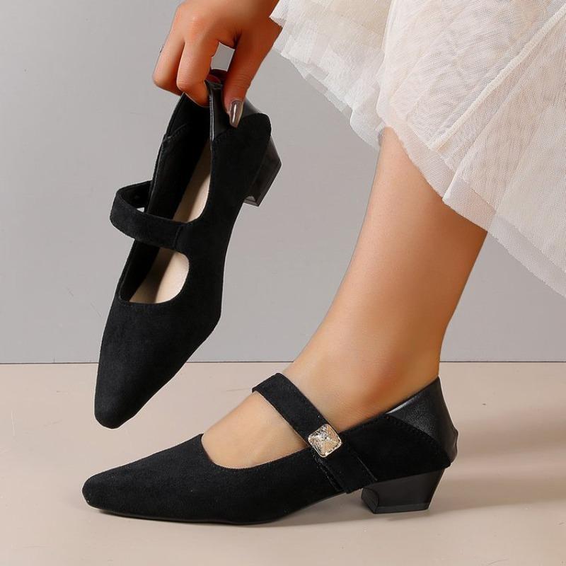 Coarse Heel and Pointed Toe Casual Women's New Style Versatile Velcro Shoes