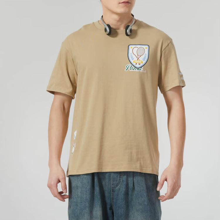 Puma Letter Logo Print Loose Round Neck Short Sleeve T-Shirt Unisex Tops Brown 625805-83